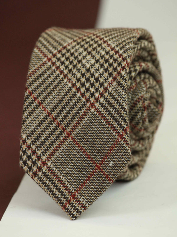 Brown Check Wool Skinny Necktie