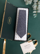 Navy Herringbone Wool Skinny Necktie