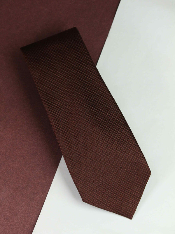 Brown Check Woven Silk Necktie