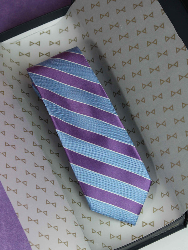 Blue And Purple Stripe Woven Silk Necktie