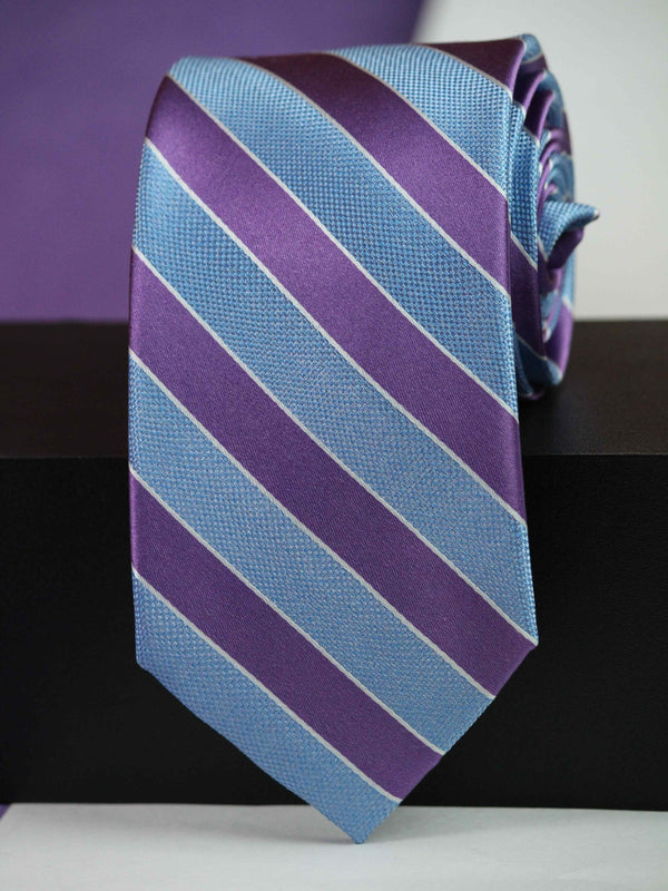 Blue And Purple Stripe Woven Silk Necktie