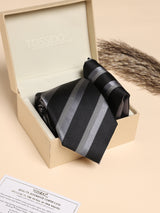 Black & Grey Stripe Performance Silk™ Necktie & Pocket Square Gift Set
