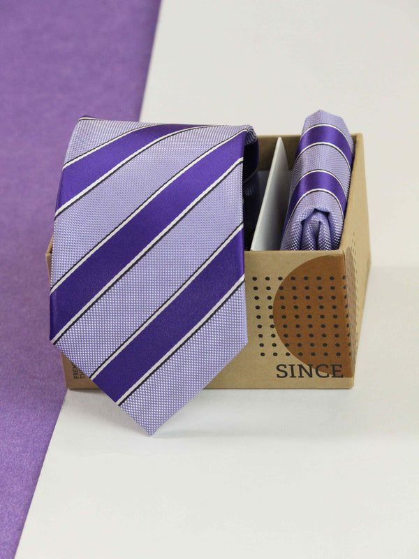 Purple Stripe Necktie & Pocket Square Giftset