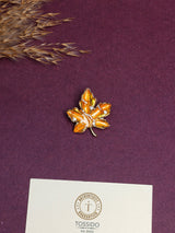 Amber Enamel Crystal Maple Leaf Brooch - TOSSIDO