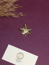 Amber Enamel Crystal Maple Leaf Brooch - TOSSIDO