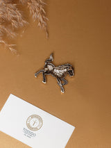 Antique Gold Crystal Saddle Horse Brooch - TOSSIDO