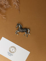Antique Gold Engraved Running Horse Brooch - TOSSIDO