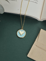 Aqua Heart Disc Pendant Necklace - TOSSIDO