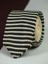 Beige & Black Stripe Knitted Necktie - TOSSIDO