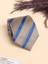 Beige & Blue Stripe Performance Silk™ Necktie - TOSSIDO