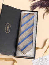 Beige & Blue Stripe Performance Silk™ Necktie - TOSSIDO