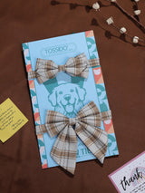 Beige & Brown Check Bowtie Set for Men and Dogs - TOSSIDO