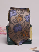 Beige Floral Leaf Necktie