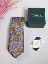 Beige Floral Leaf Necktie - TOSSIDO