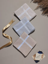 Beige & Grey Pastel Border Stripe Cotton Handkerchief Set