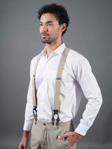 Beige Solid Suspender with Vegan Leather patch - TOSSIDO