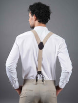 Beige Solid Suspender with Vegan Leather patch - TOSSIDO