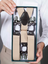 Beige Solid Suspender with Vegan Leather patch - TOSSIDO