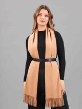 Beige Solid Woolen Muffler - TOSSIDO