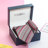 Beige Stripe Necktie & Pocket Square Giftset - TOSSIDO