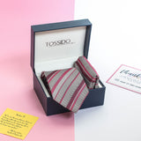 Beige Stripe Necktie & Pocket Square Giftset - TOSSIDO