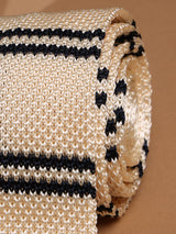 Beige Stripes Silk Knitted Necktie - TOSSIDO