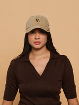Beige V Embroidered Baseball Cap - TOSSIDO
