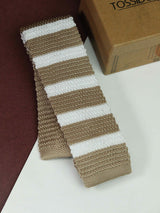 Beige & White Stripe Knitted Necktie - TOSSIDO