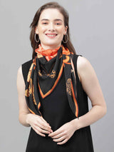 Black And Orange Floral Scarf & Scarf Bag Set - TOSSIDO