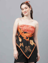 Black And Orange Floral Scarf & Scarf Bag Set - TOSSIDO