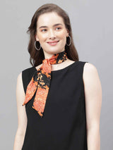 Black And Orange Floral Scarf & Scarf Bag Set - TOSSIDO