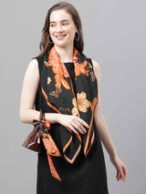 Black And Orange Floral Scarf & Scarf Bag Set - TOSSIDO