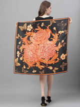 Black And Orange Floral Scarf & Scarf Bag Set - TOSSIDO