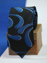 Black & Blue abstract necktie in woven microfiber, flat lay
