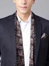 Black & Brown Paisley Stole & Pocket Square Set - TOSSIDO