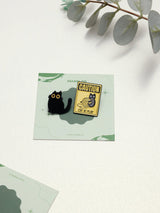 Black Cat & Cat at Play Sign Enamel Pin Set of 2 - TOSSIDO