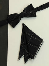 Black Check Bowtie & Pocket Square Set - TOSSIDO