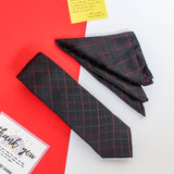 Black Check Necktie & Pocket Square Giftset - TOSSIDO