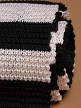 Black & Cream Stripes Silk Knitted Necktie - TOSSIDO