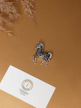 Black Crystal Prancing Horse Brooch - TOSSIDO