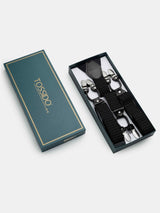 Black Dotted Elastic Suspender with Vegan Leather Patch - TOSSIDO