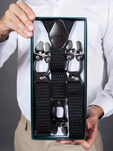 Black Dotted Elastic Suspender with Vegan Leather Patch - TOSSIDO