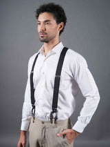 Black Dotted Elastic Suspender with Vegan Leather Patch - TOSSIDO