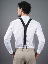 Black Dotted Elastic Suspender with Vegan Leather Patch - TOSSIDO