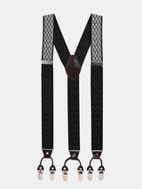 Black Elastic Suspender with Self - Checks & Vegan Leather Patch - TOSSIDO