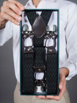 Black Elastic Suspender with Self - Checks & Vegan Leather Patch - TOSSIDO