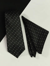 Black Geometric Necktie & Pocket Square Giftset - TOSSIDO