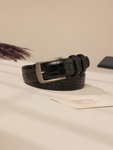Black Glossy Crocodile Leather Belt - TOSSIDO