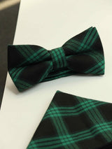 Black & Green Check Bowtie & Pocket Square Set - TOSSIDO