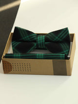 Black & Green Check Bowtie & Pocket Square Set - TOSSIDO